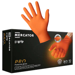 Manusi Nitril Texturati MERCATOR® Gogrip PRO Portocalii 50 buc.