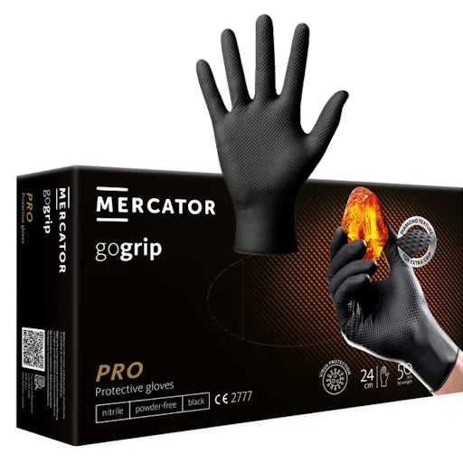 Manusi Nitril Texturate MERCATOR® Gogrip PRO Negre 50 buc